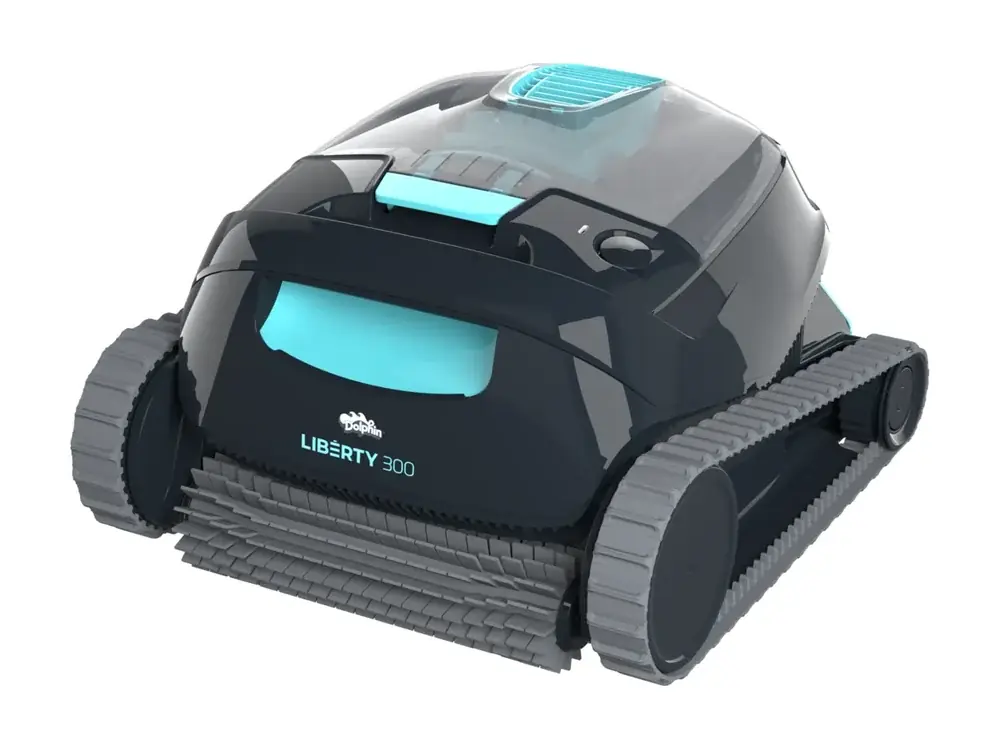 Maytronics Dolphin Liberty 300 cordless robotic pool cleaner, studio shot on white (Maytronics company image)