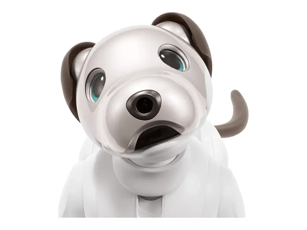Sony aibo ERS-1000 robot dog in white, studio product shot (Sony company image)