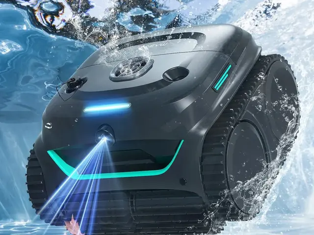 WYBOT C2 Vision splashing into a pool with its front camera light on